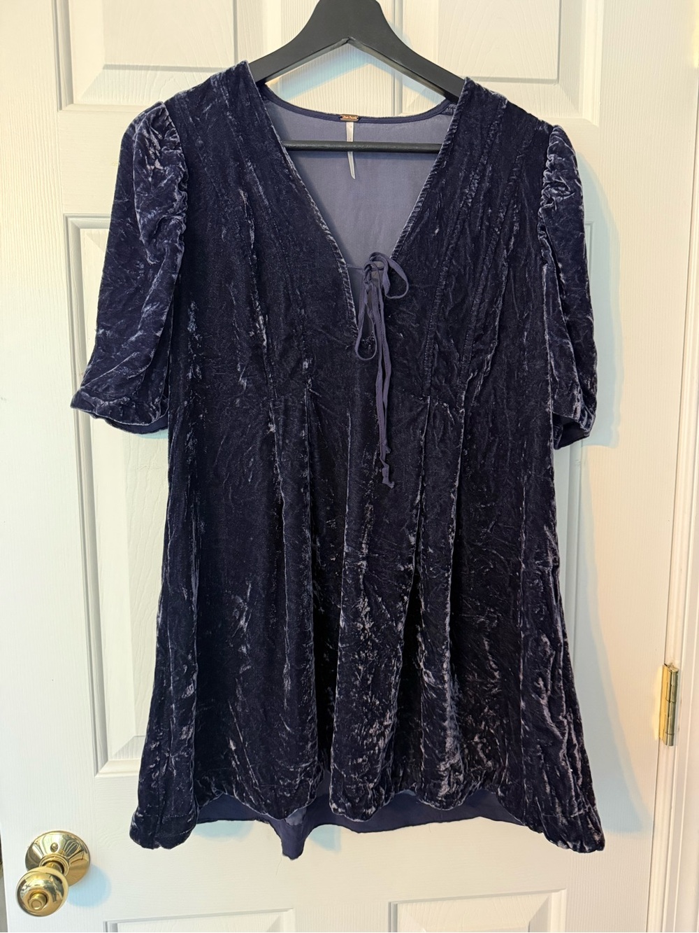 Free People Crushed Velvet Mini Dress in Deep Navy